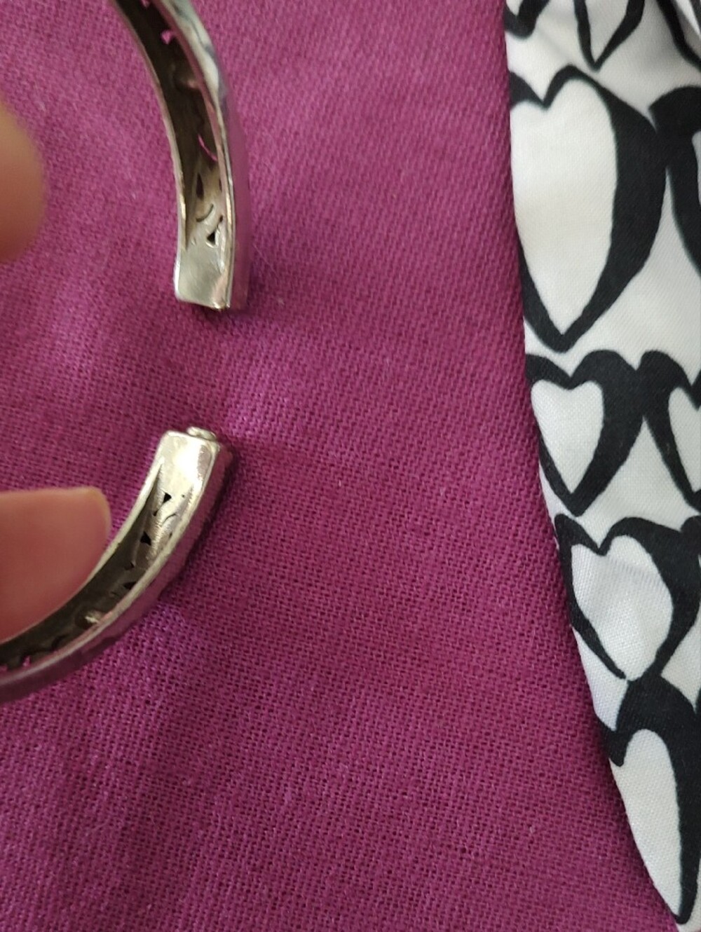 Brighton Silver Filigree Hinged Bangle Bracelet - Pink Background - Picture 4 of 6